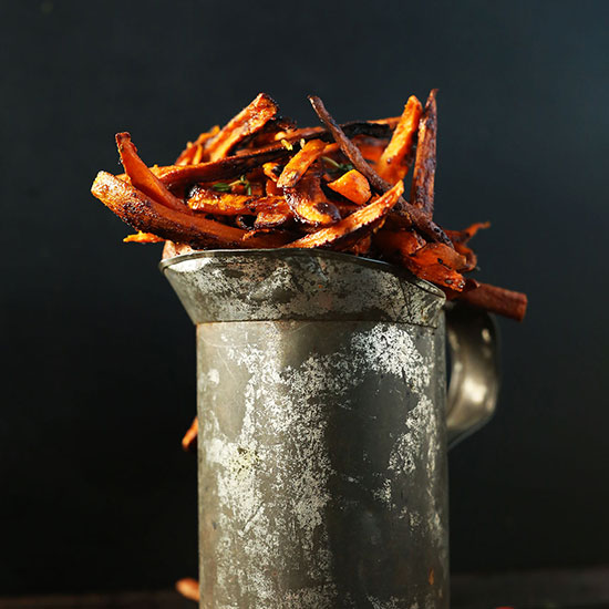 Watering tin filled with Cajun Baked Sweet Potato Fries