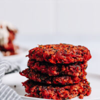 Stack of crispy quinoa root vegetable fritters