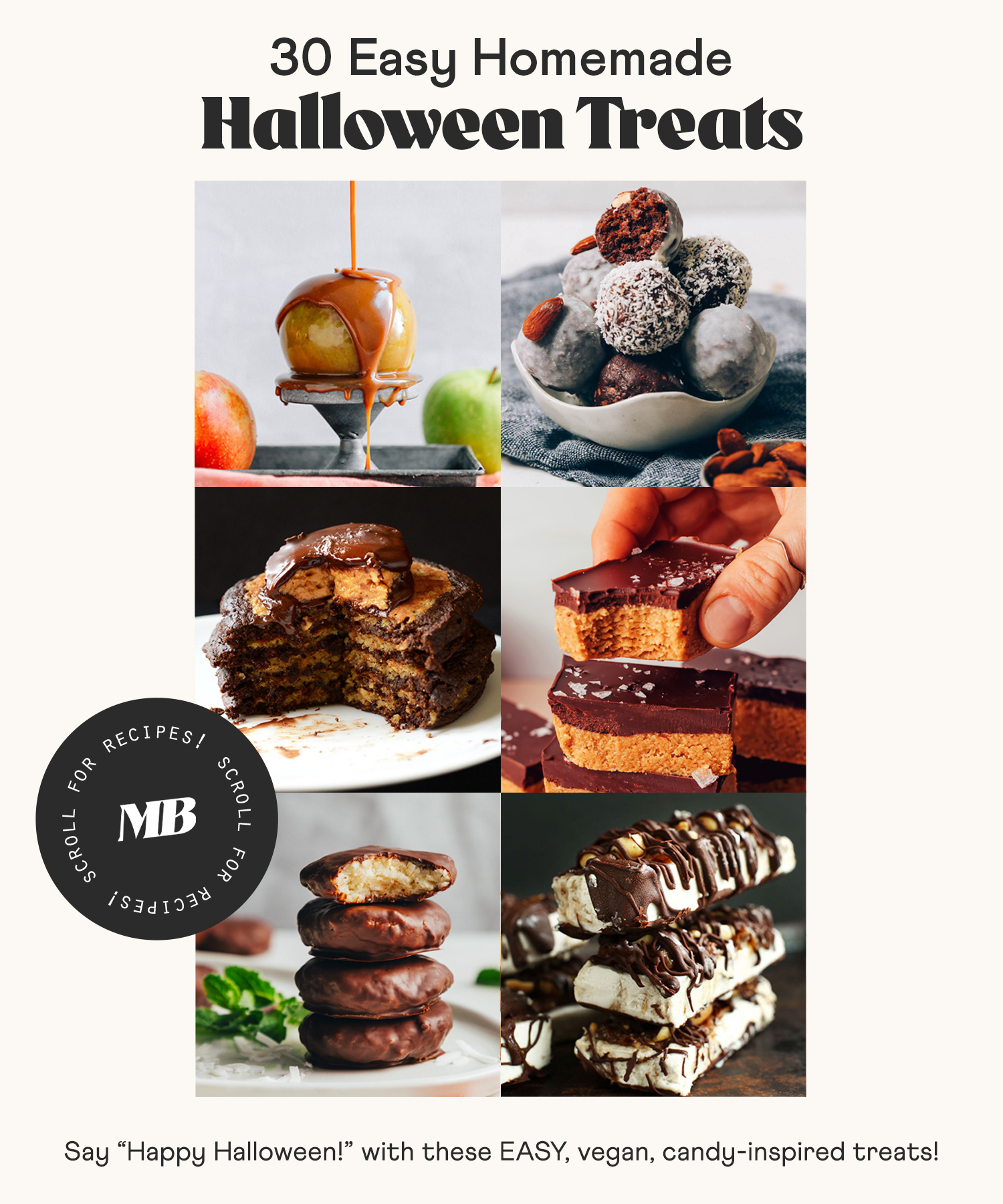 Caramel sauce, almond joy energy bites, peanut butter cup bars and other homemade halloween treats