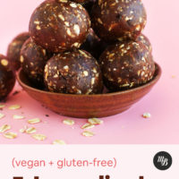 Bowl of vegan gluten-free Peanut Butter Cup Energy Bites