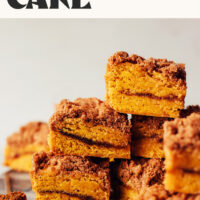Stack of slices of our vegan gluten-free pumpkin coffee cake