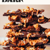 Stack of slices of Snickers Chocolate Bark
