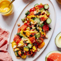 Platter of spicy watermelon salad with mango dressing