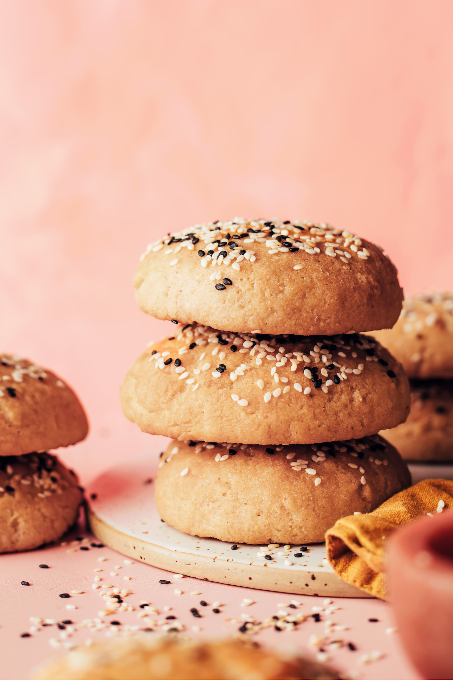 Stacks of homemade vegan gluten-free hamburger buns
